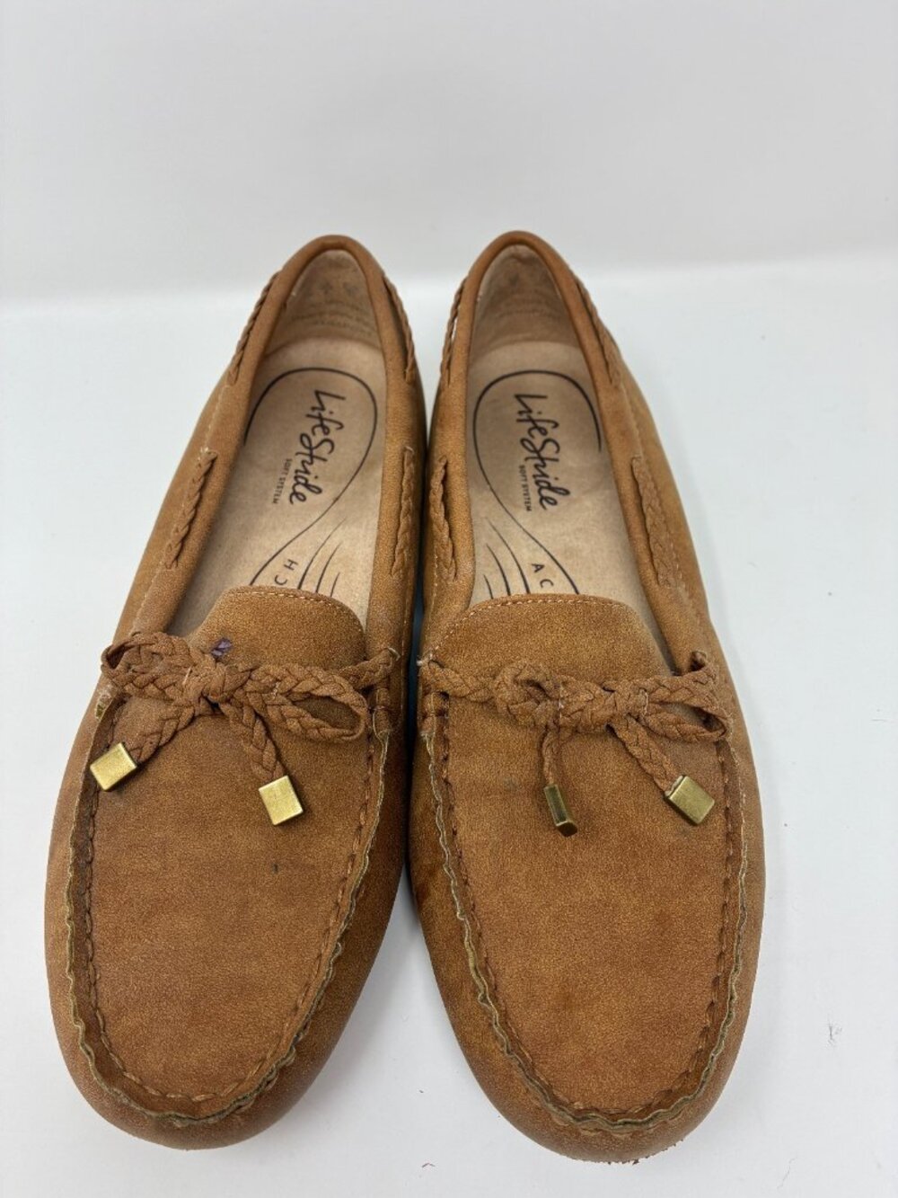 LifeStride Active Arch Womens Tan Driving Loafers Moccasins Bow Comfort Shoes